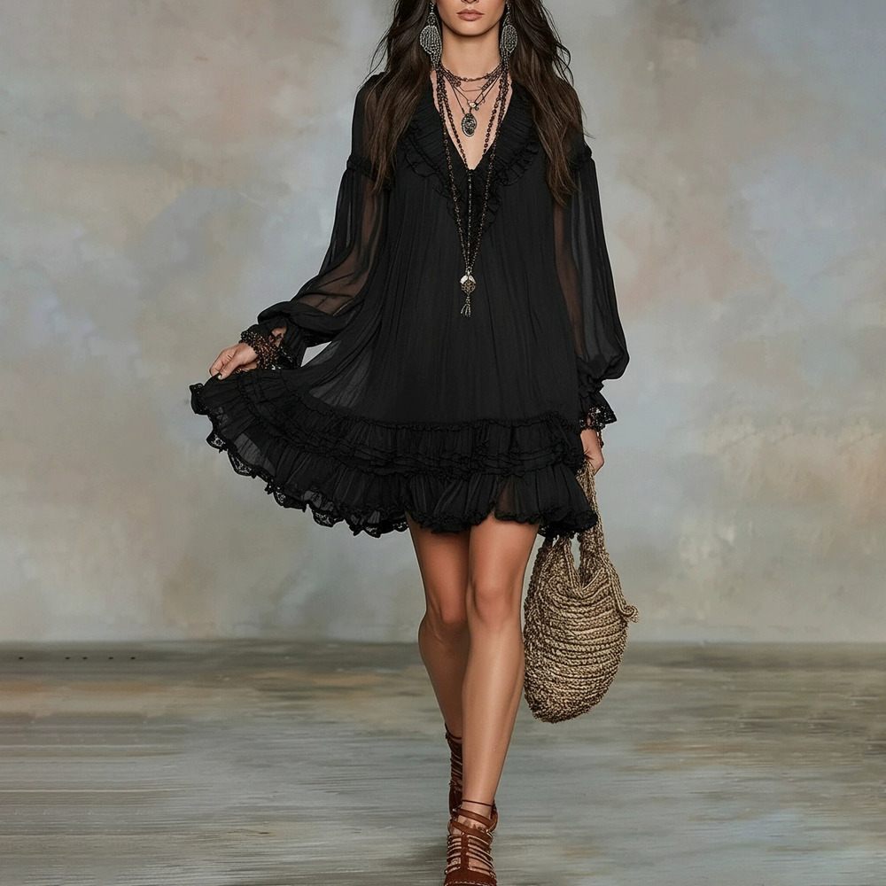 ZARA Elegant Fall Dress with Collar Fitted Waist Ruffle